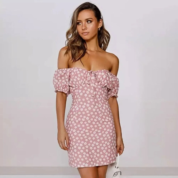 NEW! Pink “Daisy Doll” Floral Print Puff Sleeve Mini Dress - Picture 3 of 12